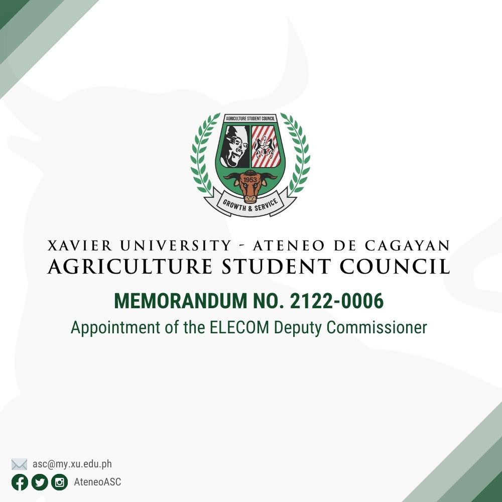 AteneoASC's tweet photo. [READ]
MEMORANDUM NO. 2122-006 | Appointment of the ELECOM Deputy Commissioner

#BullsWeLiveOn https://t.co/XriGeZs43k