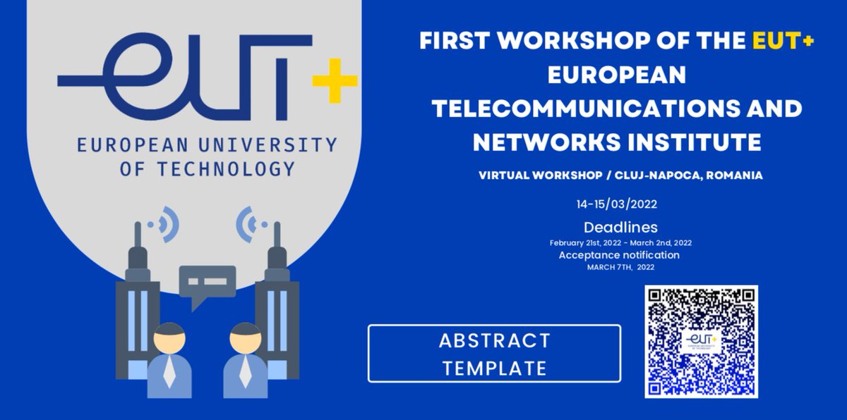 EuropUnivTech's tweet photo. The first workshop of the EUt+ European Telecommunications and Networks Institute will take place between March, 14th and March, 15th 2022. It will be available both online and onsite in Cluj-Napoca, Romania.
🇪🇺 Read full article: https://t.co/BvZJbRSm6Q
#EUtPartner #EUt https://t.co/UukaTyfyLq