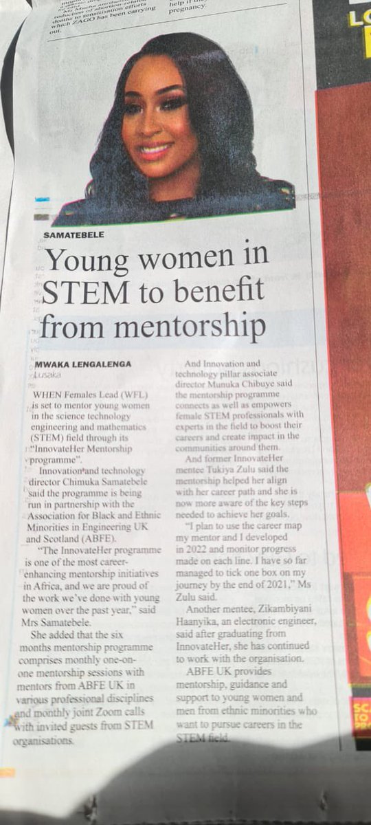 AFBE_UK's tweet image. AFBE’s InnovateHer mentoring program in partnership with When Females Lead , made it to Zambian mainstream news!