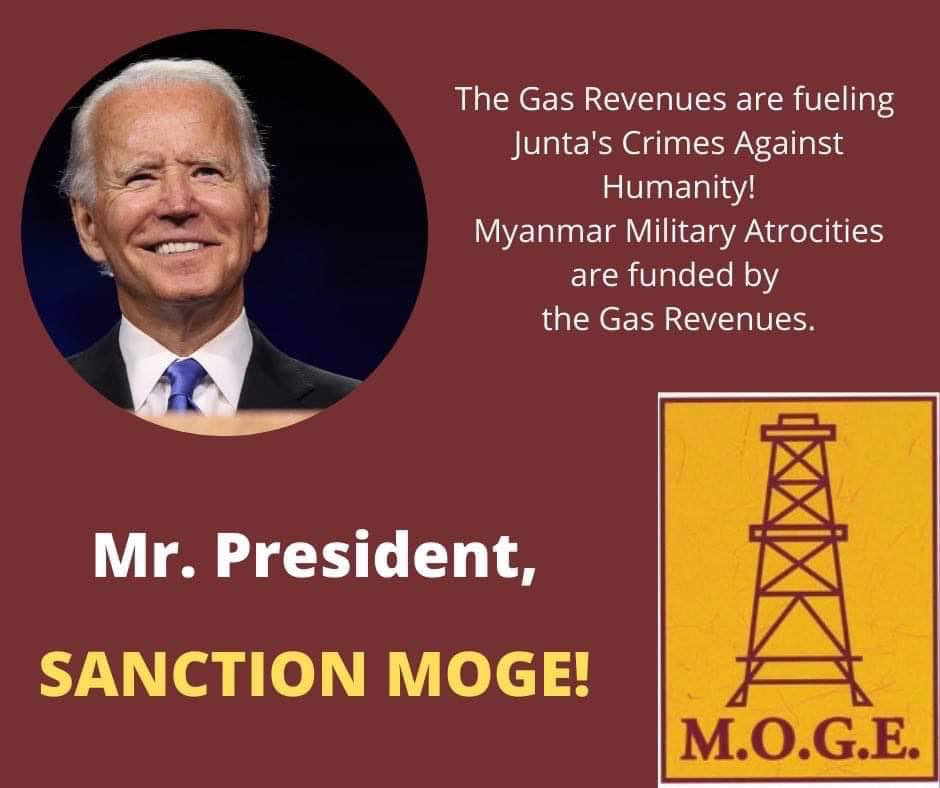 nslwin's tweet photo. .@POTUS @SecBlinken US government must sanction MOGE, the state-owned entity firmly under the general’s control for the last two decades and its revenues clearly used in slaughtering innocent civilians. #WhatsHappeningInMyanmar https://t.co/g5b6fCKejo