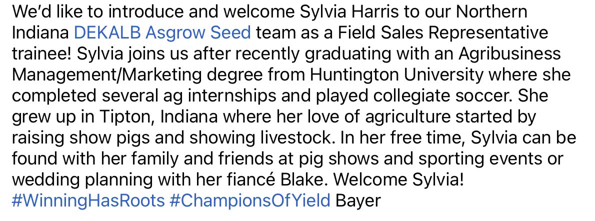 DKAS_NIN's tweet photo. Welcome to the @Asgrow_DEKALB and @Bayer4CropsUS team @sylviaharriss_! #WinningHasRoots #ChampionsOfYield https://t.co/IPj7MVX3J6