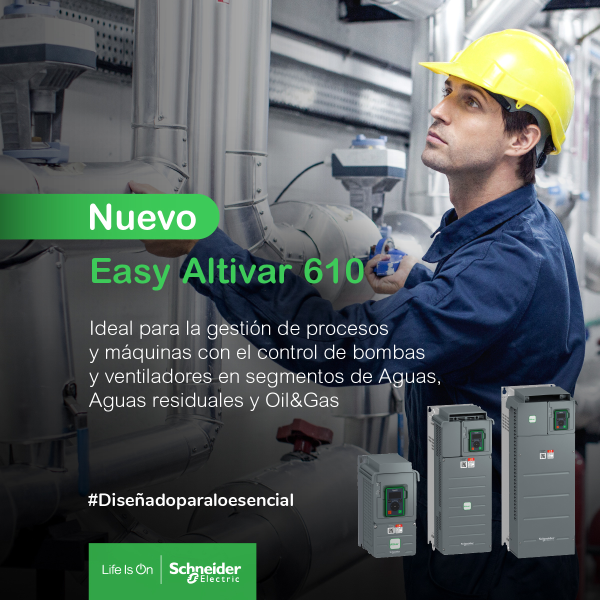 SchneiderLAM's tweet photo. Rentabiliza tu inversión y saca el máximo rendimiento a tu planta industrial con el nuevo variador Easy Altivar 610, #DiseñadoParaLoEsencial para la gestión de bombas y ventiladores en el segmento de tratamiento de Aguas y Oil&amp;Gas https://t.co/A2sL0ag0uX #EasySeries https://t.co/ZyXA4wmscO