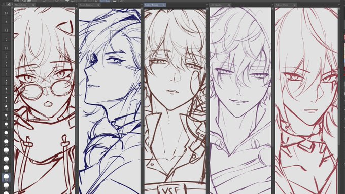 Got time so I sketched them all beforehand before moving on to coloring! 

It's almost 9 pm here and I won't sleep until I finish them all, lezgo 🤡 https://t.co/58khOt8gPV 