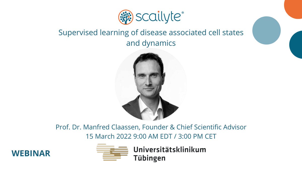 scailyte's tweet photo. Join us for a webinar with Scailyte's Founder and Chief Scientific Advisor Prof. Dr. Manfred Claassen to learn more on “Supervised learning of disease-associated cell states and dynamics”
Tickets: https://t.co/XMOSQagt9E
#innovation #startups #AI #digitalhealth #oncology #webinar https://t.co/dxHxhzFBdb