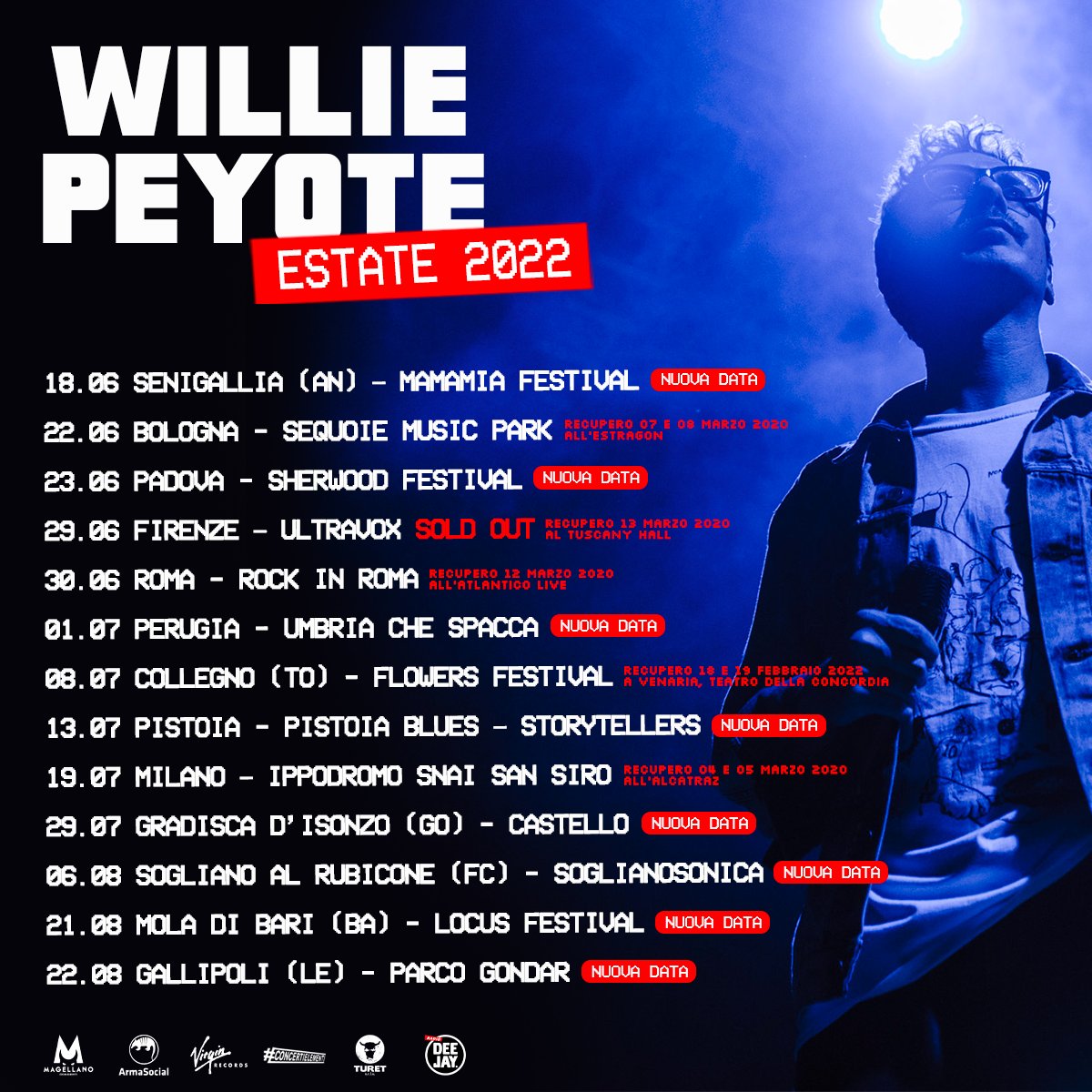 willie_peyote's tweet photo. Finalmente abbiamo di nuovo un tour. I concerti sospesi trovano una nuova collocazione ma i biglietti che avete restano validi per le stesse città. Ci sono pure nuove date e altre ne arriveranno. Grazie per l'attesa ❤️
https://t.co/6vZP8aRtfQ
#Estate2022 https://t.co/ZhWPDFAl4C