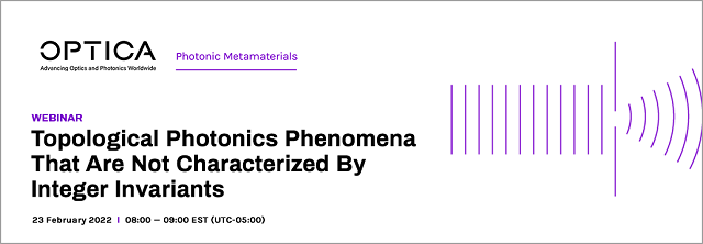 Dear photonic metamaterial friends 

Now: Topological photonics Webinar by prof C.T. Chan (HKUST) - 

Join us here for free here

osa.zoom.us/webinar/regist…