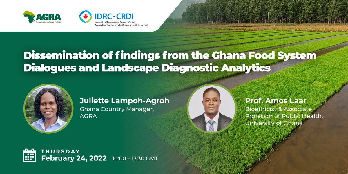 AGRA_Africa's tweet photo. Join #AGRA & @IDRC_CRDI tomorrow for a webinar focusing on the dissemination of findings from #Ghana's #FoodSystemDialogues and Landscape Diagnostic Analytics.
Here is a link for more details, and to register for the session https://t.co/1jHZ3p4dS4 @alaar . https://t.co/FbtHs2M0k1