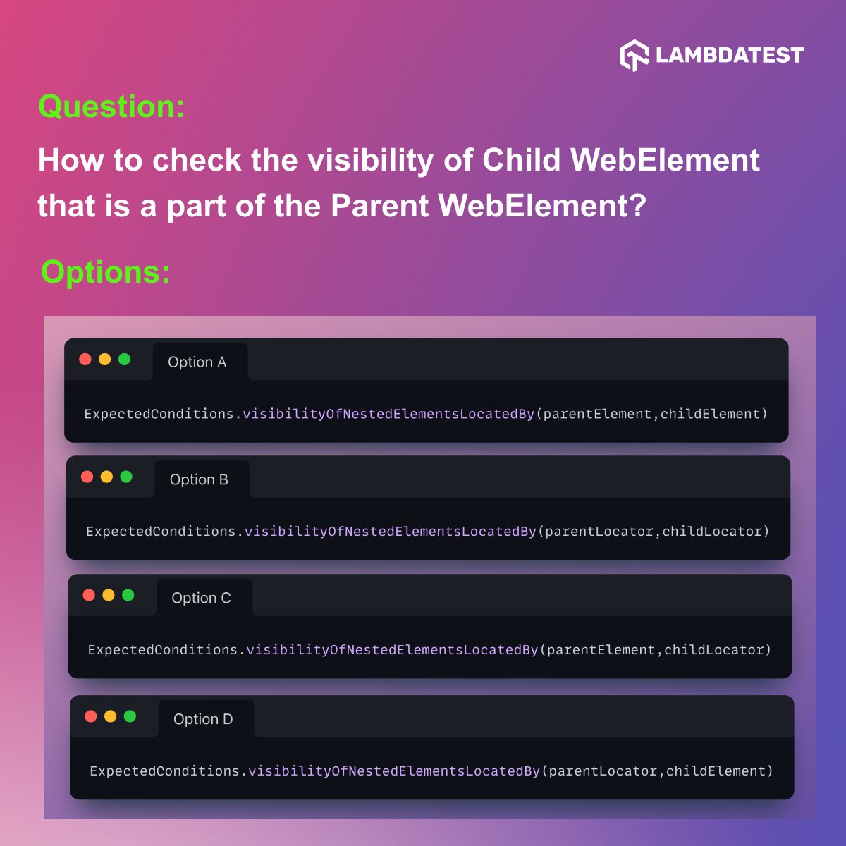 lambdatesting's tweet image. Here is the next question in the #LambdaTestCodingChallenge series🚀
𝗖𝗵𝗮𝗹𝗹𝗲𝗻𝗴𝗲 𝟎𝟗 (𝗙𝗲𝗯𝗿𝘂𝗮𝗿𝘆𝟮𝟮) 📅
#CodeFestFeb2022