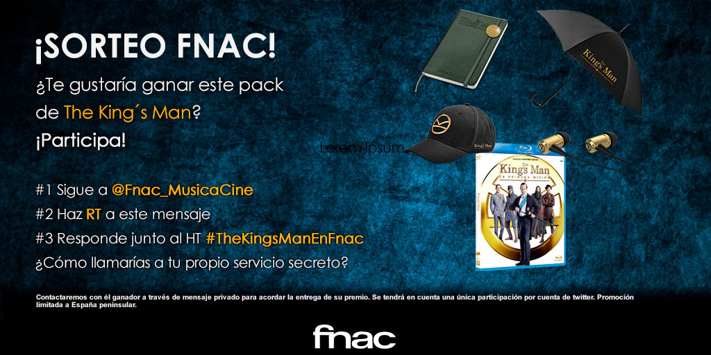 Fnac_MusicaCine's tweet photo. #TheKingsMan: #LaPrimeraMisión ya está disponible en la #Fnac y para celebrarlo... ¿Qué tal un sorteo?😉

✅Sigue a @Fnac_MusicaCine
✅RT
✅Responde junto al HT #TheKingsManEnFnac ¿Cómo llamarías a tu propio servicio secreto? 

¿Necesitas ya la película?
https://t.co/uTF21zvWT3 https://t.co/DLWZkMJMna
