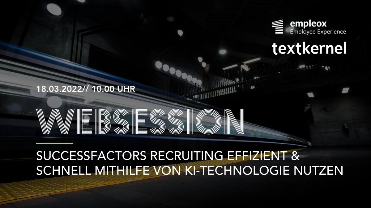 TextkernelDACH's tweet image. Am 18. März zeigen wir einer Live-Session ab 10 Uhr, wie Recruiting in SAP SuccessFactors schneller &amp;amp; effizienter werden kann - und mit welchen Schritten Sie jetzt die Weichen für die Zukunft der Personalbeschaffung stellen.

Jetzt anmelden
hubs.ly/Q013WNPn0