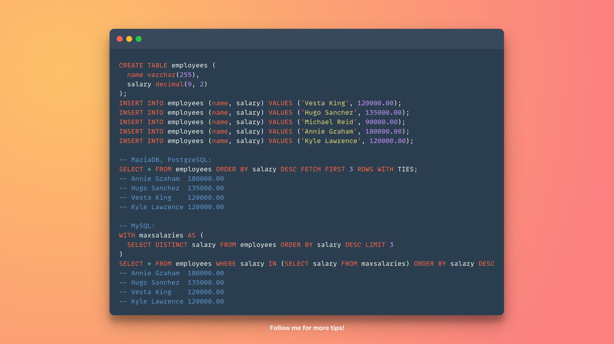 Use the `WITH TIES` clause to return more than the `LIMIT`-ed amount when there are multiple results with the same value