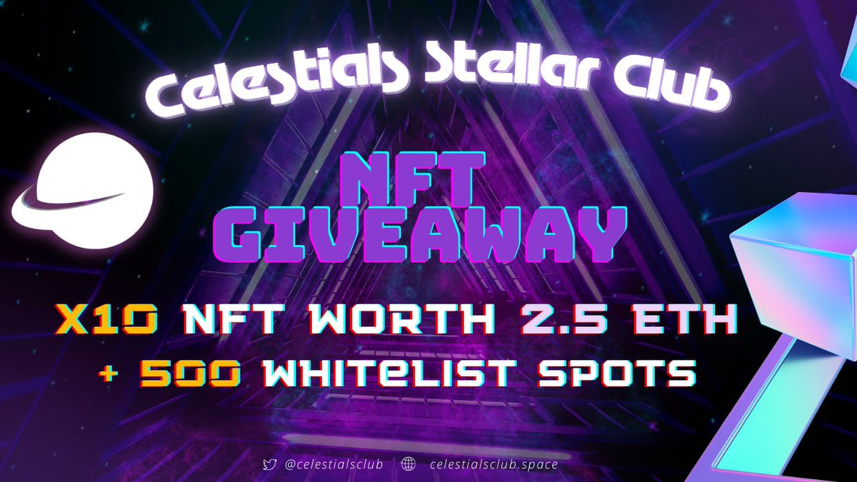 🚀 Airdrop: Celestials Stellar Club NFT
💰 Value: Free Celestials NFT Whitelist Spot
👥 Referral: +5 Points
📅 End Date: 22nd March, 2022
🏦 Distribution Date:

Talk with the Telegram Bot
t.me/celestialsclub…

#Airdrop #Crypto #Airdrops #cryptocurrency #giveaway