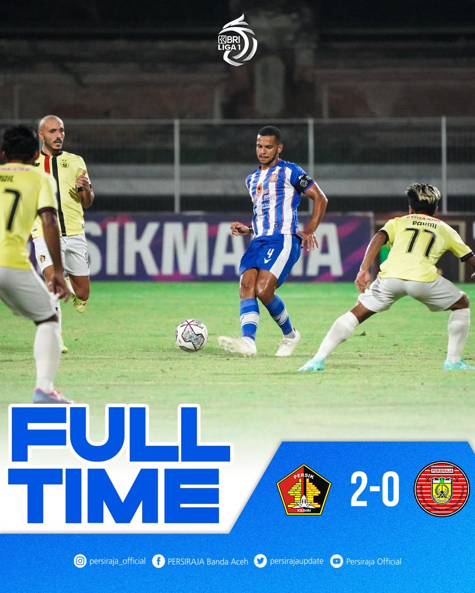 persirajaupdate's tweet photo. FULL-TIME

PERSIK 2-0 PERSIRAJA

#PERSIRAJA 👑 #LaskarRencong #BRILiga1 #DukungDariRumah https://t.co/qKCyLd3k4R