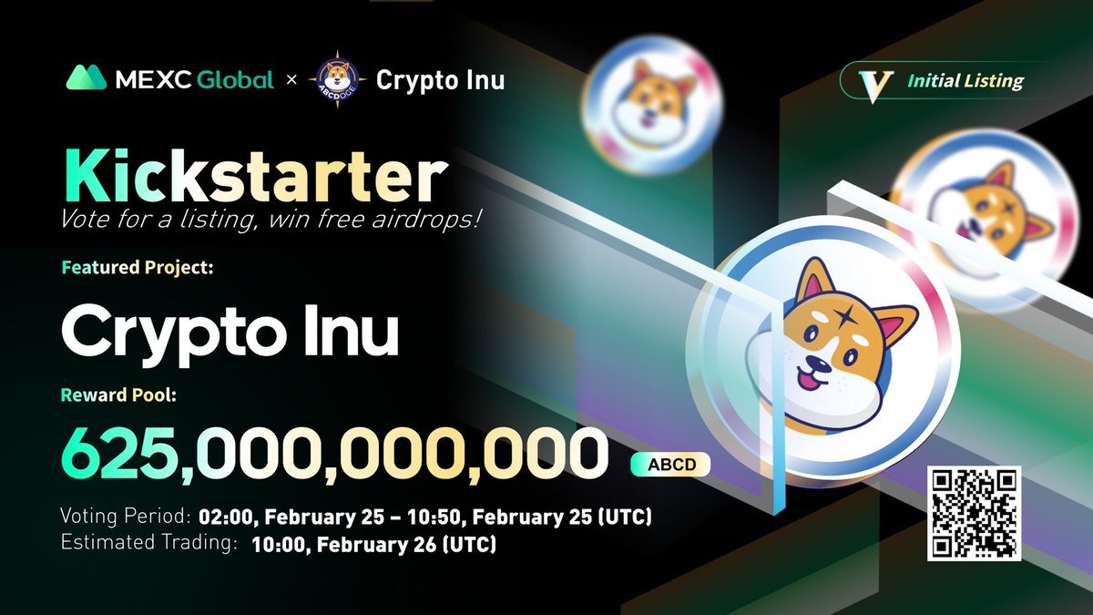MEXC_Builders's tweet photo. Presenting the new #Kickstarter session with @CryptoInu_ABCD
🗳Vote with $MX to get $ABCD listed and share 625 Billion $ABCD
⏰Period: 02:00 - 10:50 Feb 25 (UTC)
📈Estimated trading: 10:00 Feb 26 (UTC)
Details: https://t.co/tOnjkevJDd
#CryptoInuABCD #MEXCGlobal #Airdrop https://t.co/1mCSeO4EpH