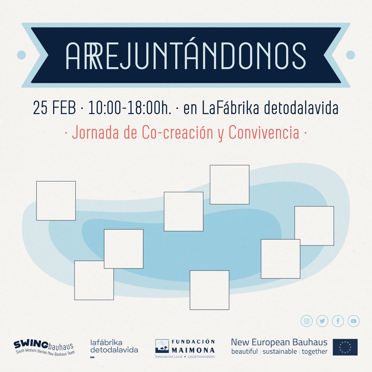 ¿Te unes a diseñar los propósitos de la Swing Bauhaus para el 2022?

🗓️ 25 febrero
⏰ 10h.
📍 Instalaciones de <a href="/LFdTV/">LaFábrika detodalavida</a> 

¡¡Confirmación de asistencia hasta el jueves 24 de febrero!!
📲 es.surveymonkey.com/r/G2PDMVX

#NEB #NextGenerationEU  #StrongerTogether #PortugalBauhaus