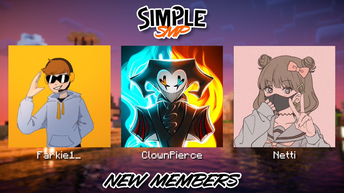 _SimpleSMP's tweet photo. Welcome the newest members of the SimpleSMP 
part 5

@farkie7  @clown_pierce @Netti11650457 

Give them all a warm welcome to the server!! we're super excited to see them play! <3 https://t.co/87S41XqNO1