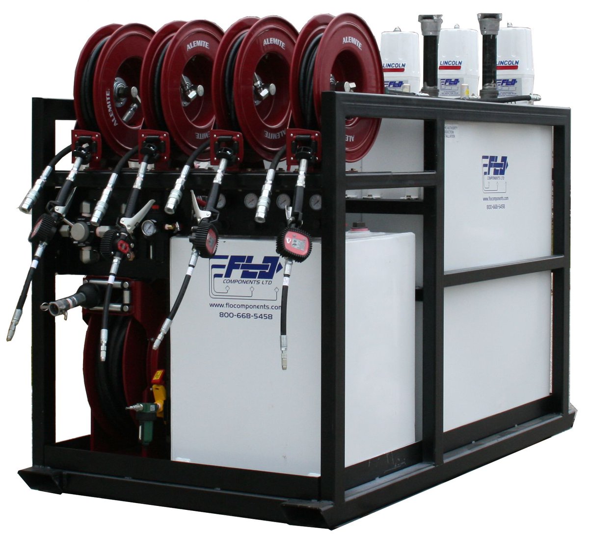 FLOComponents's tweet photo. "Lube-on-the-Go" does not always mean #autolube systems. Using industry proven  @LincolnLube #oil pumps with #Alemite #hose reels and #dispensing valves, our Solution was built of a customized skid system for maximum portability.
For details, go to https://t.co/kcCLsmIb6L. https://t.co/7QDP76qdit