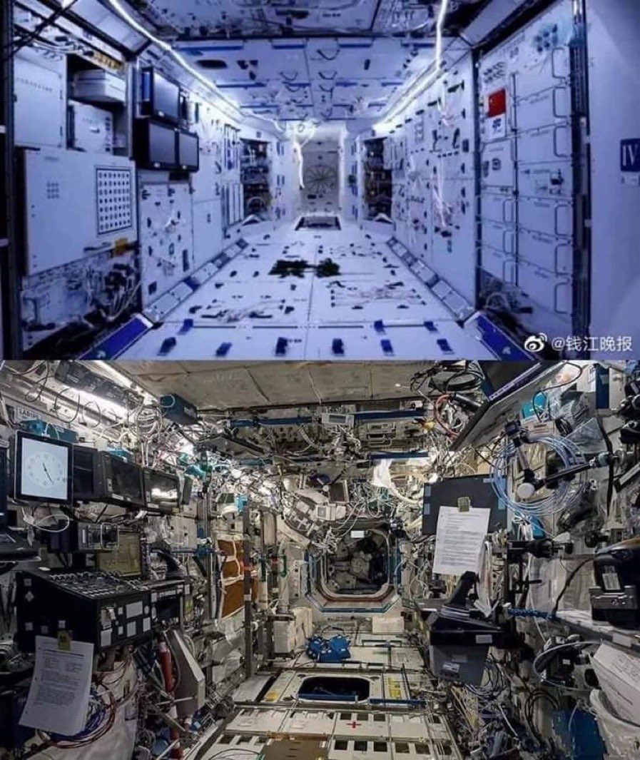 stem_feed's tweet photo. China’s Tiangong space station vs the ISS. https://t.co/CtMPydiHtD