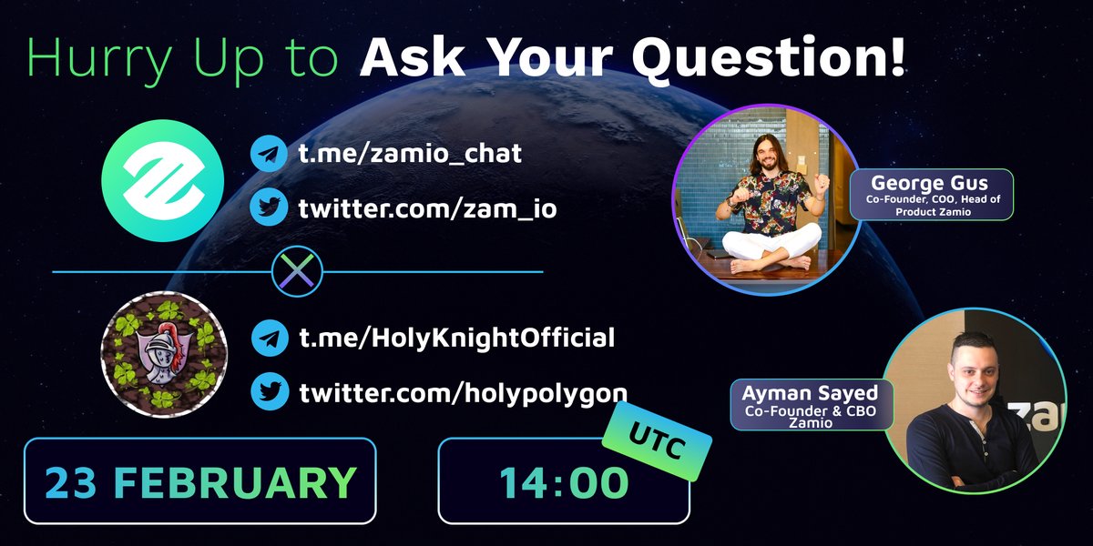 zam_io's tweet photo. 🔥Guys, today we will hold an AMA session with our partner Holy Knight Co-founder and CBO of Zamio 
@aymanonline will talk about the launch of the ZAMpad and Zamio TrillioHeirs NFT!

⏰Date/time: 23 Feb, 14:00 UTC
📍Venue: https://t.co/tXesKo0f80
🚀Read: https://t.co/72DP0LvHgd https://t.co/QjSb8PDR5a