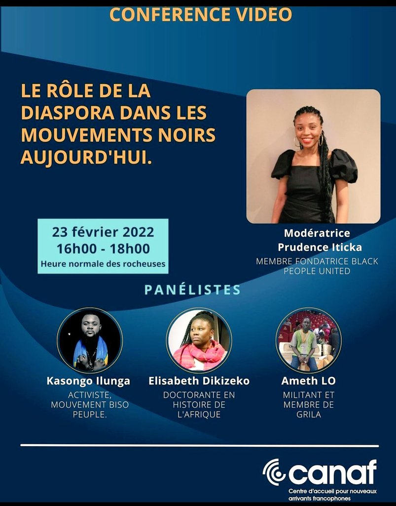 KasongoIlunga01's tweet photo. #Conférence: je vous invite à cet échange autour du "rôle de la diaspora dans l mvmt noirs ojrd8" dans lequel @ElisabethDibizero @AmethLo et Moi sommes panelistes sous la modération de @PrudenceAkciti. Voici le lien de participation https://t.co/Rr3Dxzin99
NB: aujourd'hui 23h59' https://t.co/HL7PlOl00K