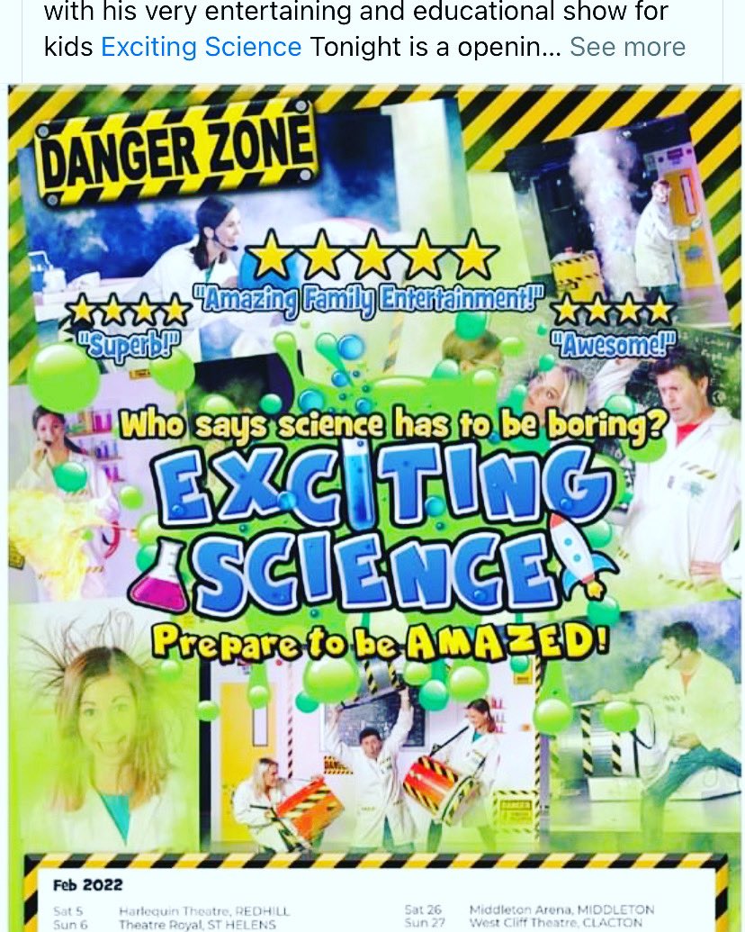 EXCITING SCIENCE – Live – UK Theatre Tour 2022

FEB - Sun 27th West Cliff Theatre, CLACTON - 2pm Show

For Tickets, Click Here –

westcliffclacton.co.uk/kids/exciting-…