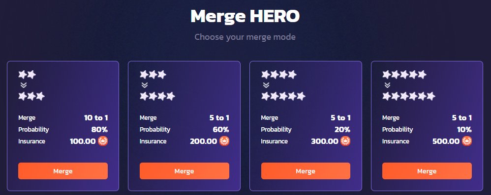 Your heroes are not profitable because of the price of fees or potions? 

Merge them and get better heroes to keep making profits! 

The advantage of a bear market is that it creates opportunities to improve your team and wait for the bull market!

#FarmHero #MergeHeroes #P2E