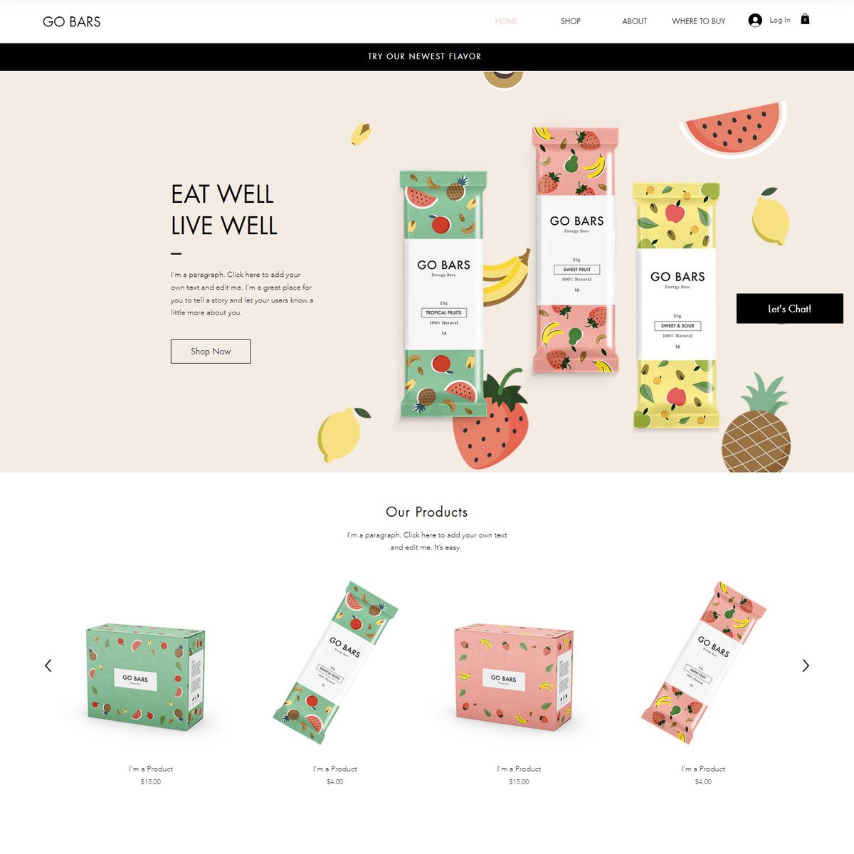 With a product as delicious as it is appetizing, this is the perfect website for independent businesses promoting and selling their tasty treats. Unveil your newest flavors, promote your latest sale, and let customers know where they can find your brand in stock.
#wix