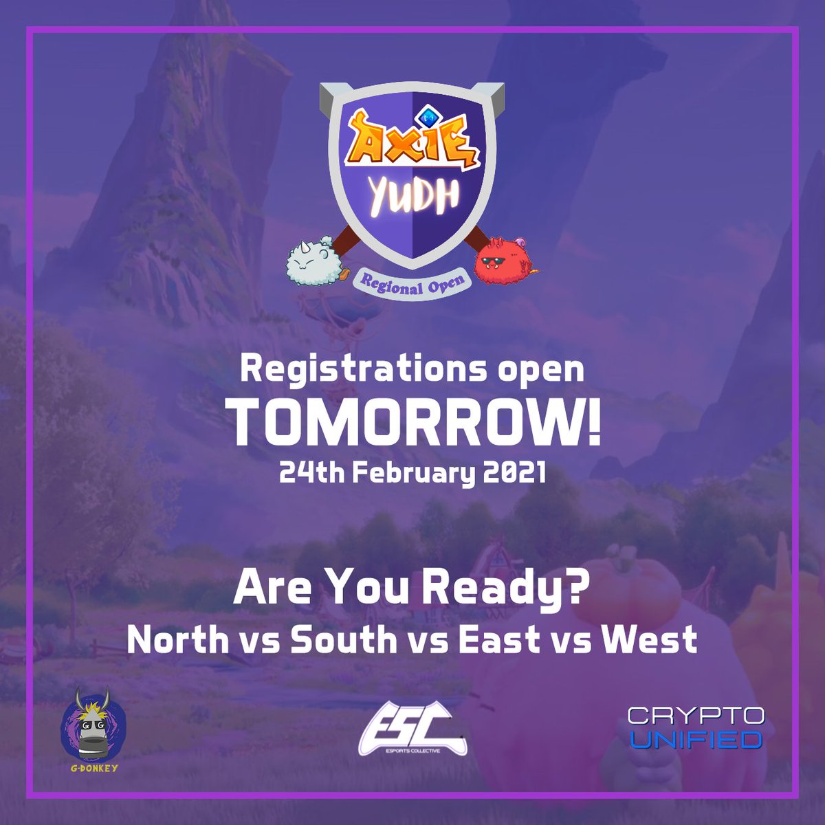 GDonkeyguild's tweet photo. Announcement! 

Our registrations for AXIE YUDH open on 24th! An all-Indian Official @AxieInfinity @EsportsAxie  tournament!

Players will represent their region in India! No Invites and open for all!

Watch for more details!!

#Axieinfinityindia #axieindia #Axieyudh https://t.co/3Ng69xb7Yj