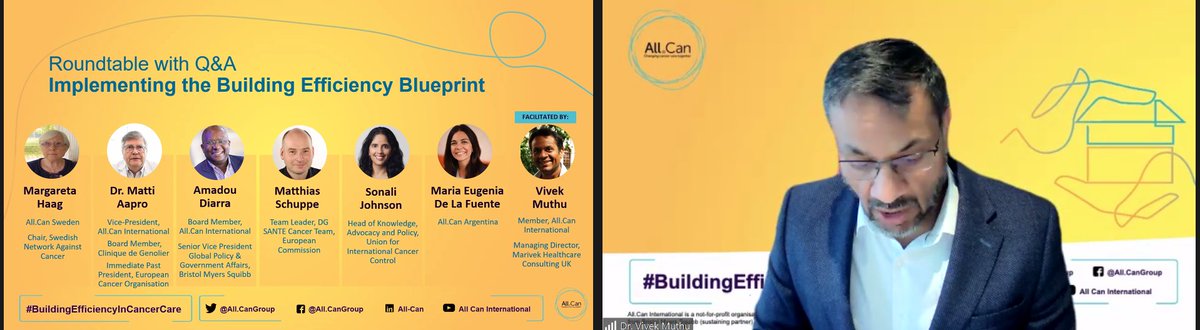 AllCanGroup's tweet photo. Roundtable on implementing the #BuildingEfficiencyInCancerCare blueprint - facilitator Dr. Vivek Muthu opens the discussion and welcomes all speakers. https://t.co/7ZFx3YK78d