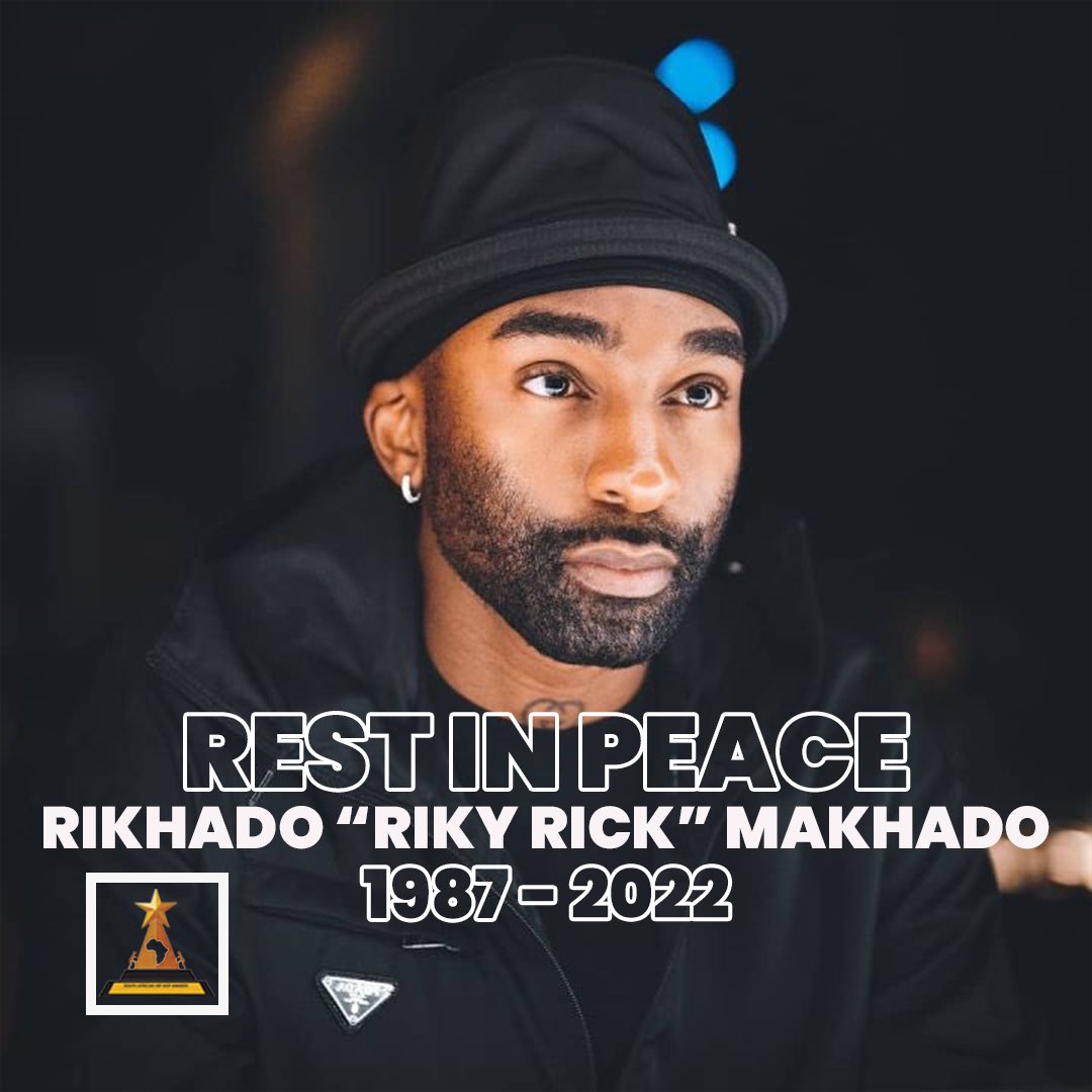 SA_HipHopAwards's tweet photo. The South African Hip Hop fraternity mourns the untimely death of Rikhado “Riky Rick” Makhado. Our heartfelt condolences goes out to the family, friends and all the cotton eaters. We never die, we multiply! #RIPRikyRick 🕊️❤️ https://t.co/b9rwLpuMmU
