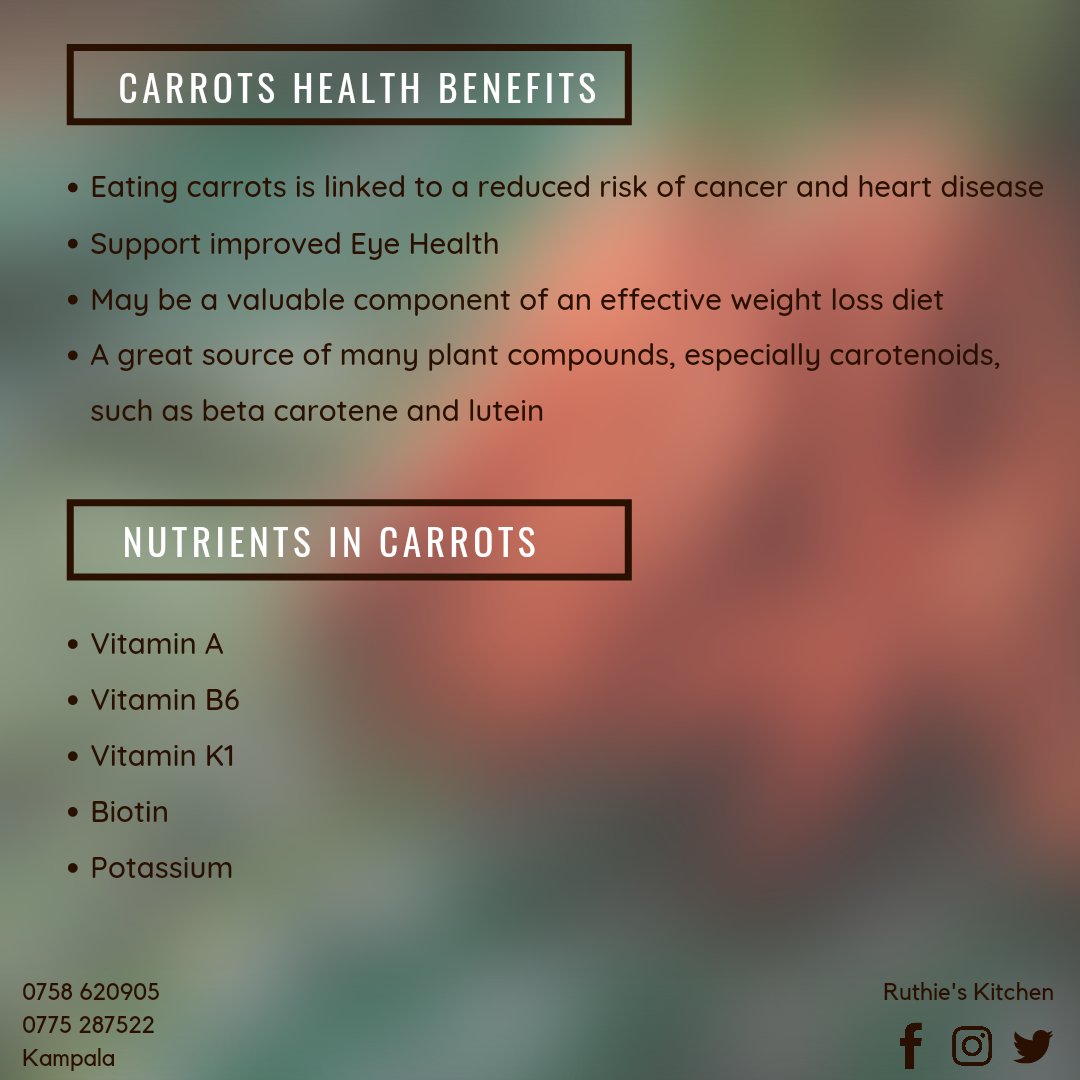 RuthiesKitchen_'s tweet photo. You eat healthier when you understand the health benefits and nutrients that are in your foods. #RuthiesKitchen is here to help you see all these at a glance in our #NutriBytes Segment.

#HealthyLiving #HealthyFoods #Carrots https://t.co/OtZ2rHmeSA