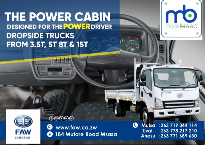 FAWZimbabwe's tweet photo. Faw trucks are designed with the driver in mind , we understand the pressure and stress you go through on everyday basis that's why we tried to incorporate all of your needs in one single cabin from power to comfort .
#fawzimbabwe  #massbreed #GoldenDragon https://t.co/x3H5LZFNhV