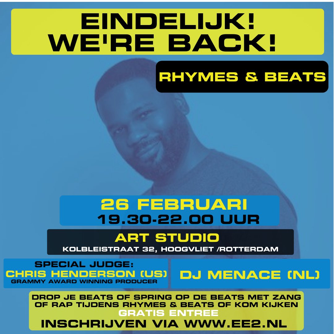 Newskoolrules (@newskoolrules) on Twitter photo Rhymes & Beats this coming Saturday special judge <a href="/DEEPChris/">Chris DEEP Henderson</a> signup ee2.nl #iamee2 #epitomeent #rotterdam Rhymes & Beats this coming Saturday special judge <a href="/DEEPChris/">Chris DEEP Henderson</a> signup ee2.nl #iamee2 #epitomeent #rotterdam