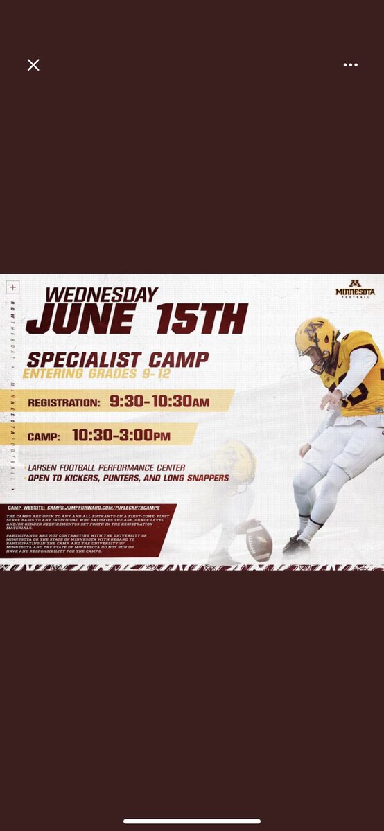 Thanks to <a href="/Coach_R_Wenger/">Rob Wenger</a> <a href="/iancberryman/">Ian Berryman</a> for the University of Minnesota specialist camp invite!!
