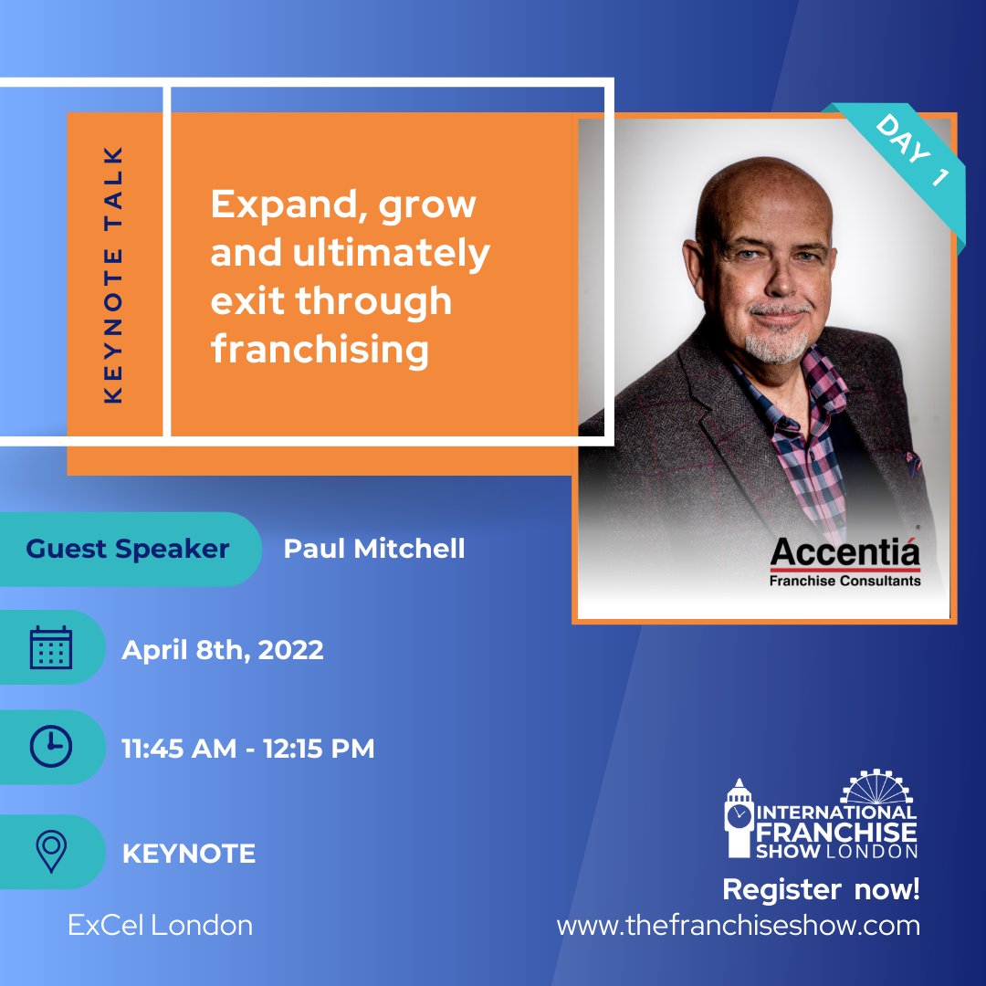 Our CEO Paul Mitchell will be attending the International Franchise Show on 8th April as a guest speaker!

👉 Register for your free ticket here: bit.ly/35lXiA5

#franchise #franchiseaccentia  #franchiseopportunities #franchising #franchisee #business #IFS22 #IFSUK