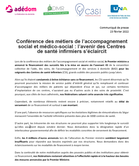 [Communiqué 📢] Conférence des métiers de l’accompagnement social et médico-social : l’avenir des Centres de santé infirmiers s’éclaircit
Lire le CP ▶️ bit.ly/3LWudMq