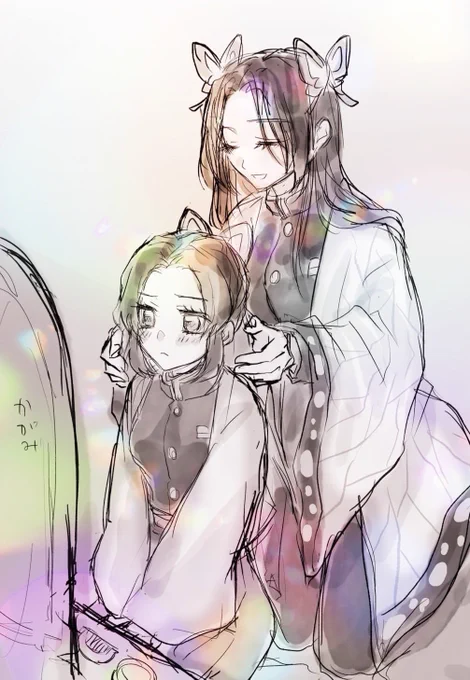 🌸「ほら、こうすると大人っぽいわよ」

早く大人になりたい🦋さんに、
あの髪型を教えてくれたのが🌸さんっていう妄想らくがき。 