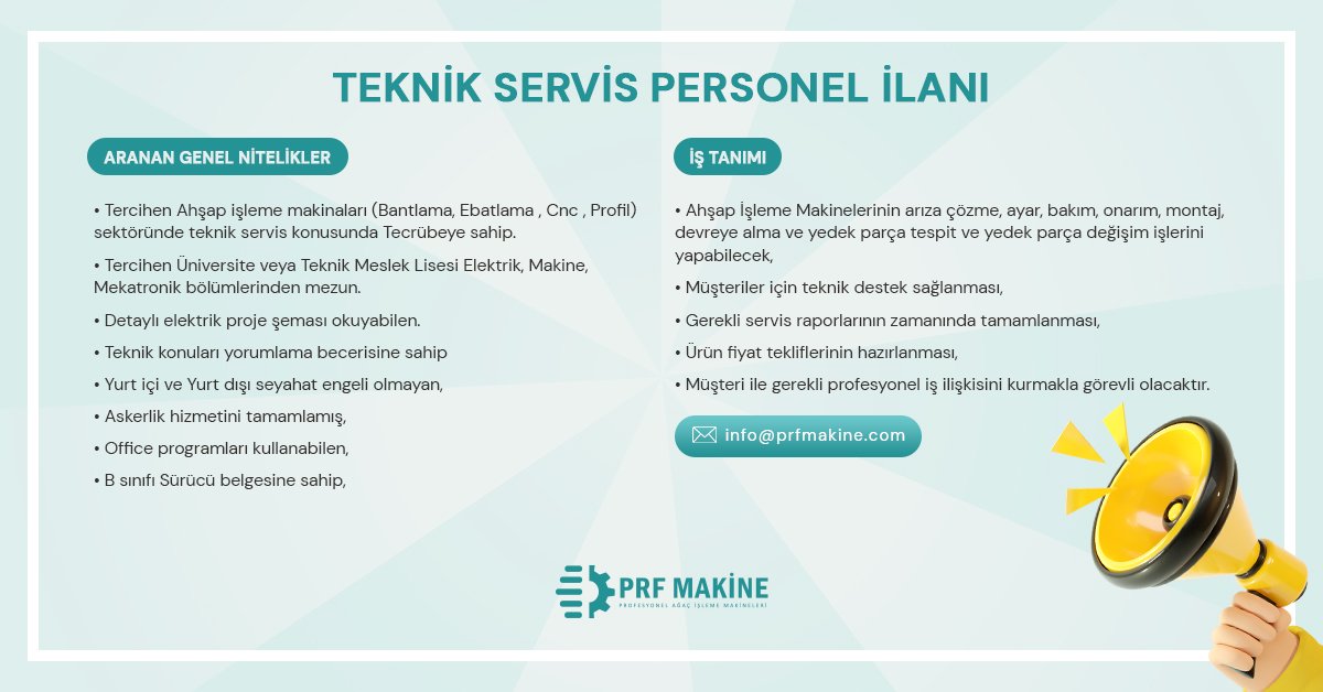 İlgilenen arkadaşların özgeçmişlerini info@prfmakine.com adresine iletmelerini bekliyoruz. 👍

#opentowork #işilanı #opentoworklinkedin