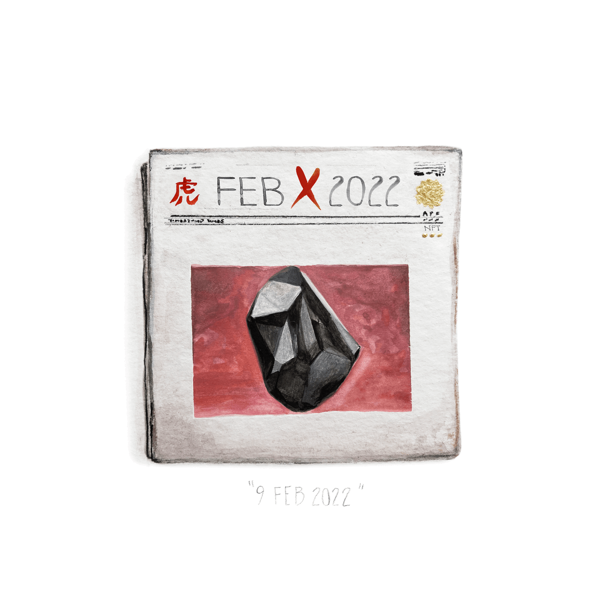 dayxcollection's tweet photo. NFT time capsule of 365 days. This NFT was created the day 'The Enigma' 555.55 carat Black Diamond fetched 3,161,000 GBP at Sotheby’s. Same day the IRL artwork destroyed. 1st to own each NFT @opensea claims 1 saved strip of original art. #NFTs #nftcollector https://t.co/lry1gs3qs3