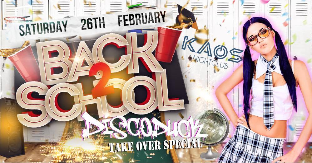 Kaosnightclubuk's tweet photo. 🎓 SATURDAY AT KAOS - BACK TO SKOOL FANCY DRESS NIGHT!! 🚌
DISCODUCK TAKEOVER!! Anything could happen!
Dance, chart, pop, R&amp;B, HipHop, Clubland, Throwback Anthems… basically everything not played in Voodoo! 
#kaos #kaosnightclub #back2school #oldschool #nightclub #goole https://t.co/x1CmKURgCM