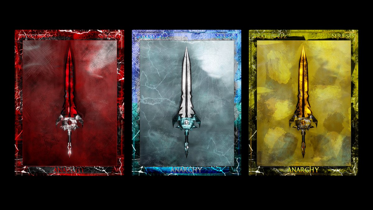 WickedWepz's tweet photo. Good morning WWarriorz, ANARCHY, Greatsword Will be made available in these 3 colour combinations!

1. Riot (Red)
2. Smash (Blue)
3. Grunge (Yellow)

Once minted, these will never be produced again.

250h per, Coming Soon!

#hbar #HederaNFT #Hedera #nfts https://t.co/pHY3cJu1xQ