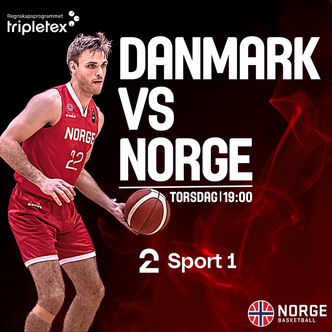 basketnorge's tweet photo. I morgen spiller landslagsgutta en utrolig viktig bortekamp i EM-kvalifiseringen mot Danmark! Sørg for at du backer laget og heier foran TV'en. Kampen vises på TV2 Sport 1 og TV2 Play, og begynner kl 19.00.
#teamnorwaybasketball #tripletex #norskbasket #dennor #basketlandslag https://t.co/vdxJ0BaGgz