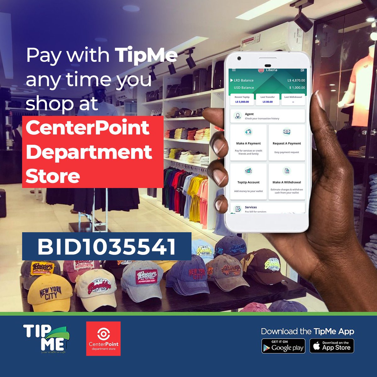 tipmeliberia's tweet photo. For that Fresh Kicks and Dresses, centerpoint_department store has got you! Enjoy discounts when you pay with TipMe.

#DoItAllWithTipMe
#tipmeliberia 
#enactments
#Shopping https://t.co/sL6o5Wcw6O