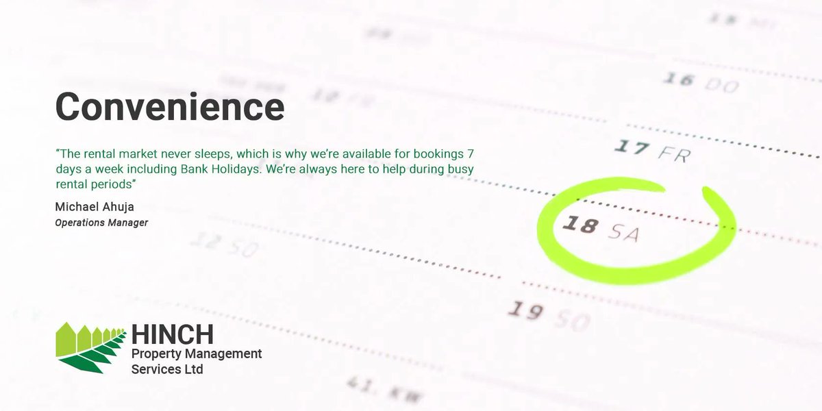Hinch are working around the clock ⏰

You’re renting 7 days a week, so that’s when we’re available. 

🏠 7 days a week 
🏠 8am to 8pm, Monday-Friday
🏠 10am to 4pm, Saturday-Sunday

Visit our website today to find out more about what we offer 📲