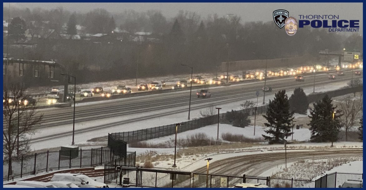 ThorntonPolice's tweet photo. S/B I-25 at Thornton Pkwy is super slow this morning. No accidents in Thornton. Please be patient & above all, be careful. #doubleyourdistance https://t.co/f4h6mT7Lu1