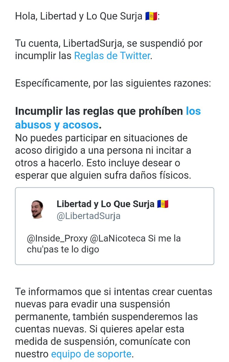 LYLQS_Censurado's tweet photo. ❗Me han SUSPENDIDO la cuenta de Twitter por un chiste❗

Como es costumbre los progres se han organizado para tumbar cuentas de forma fraudulenta y CENSURAR a todo aquel que piense diferente.

SÍGUEME y RT para que se jodan. https://t.co/KgFXQFd0X6