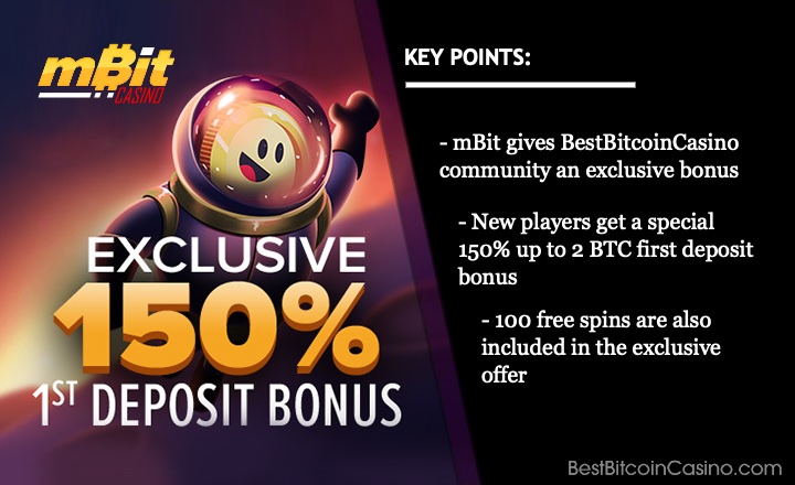 Be the first to enjoy up to 2 BTC first deposit bonus given by <a href="/mBitCasino/">mBit Casino</a> exclusively to the BestBitcoinCasino.com community! Read more: bestbitcoincasino.com/news/exclusive…

#BestBitcoinCasinoCom #news #mBitCasino
