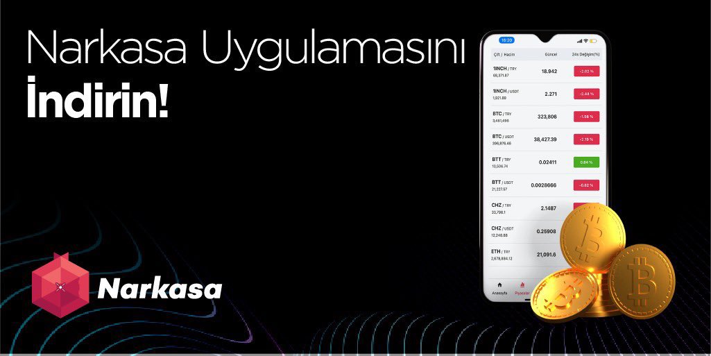 NarkasaTR's tweet photo. App Store ve Google Play üzerinden Narkasa uygulamasını indirerek dilediğiniz yerde #kriptopara yatırımınıza başlayın! https://t.co/GKR6srONCl