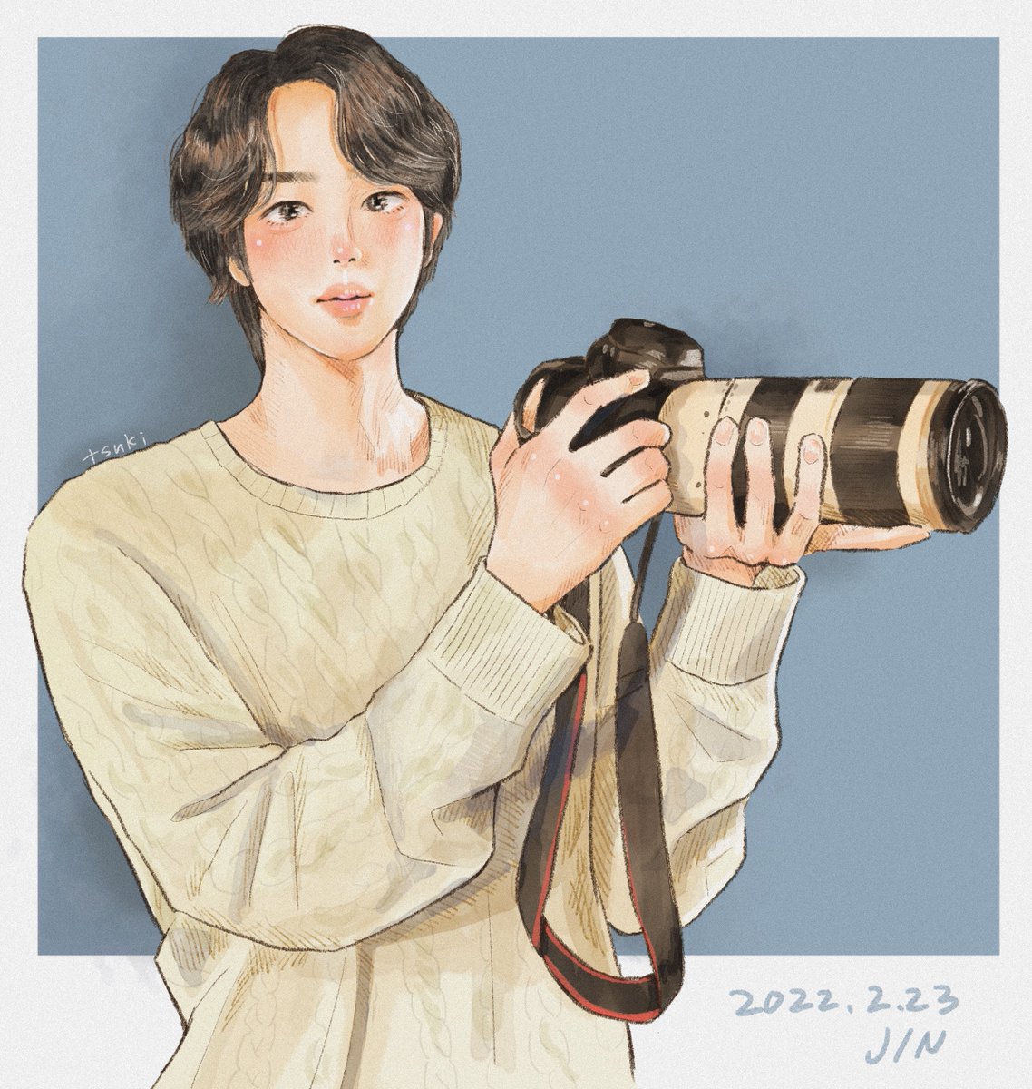 1girl solo camera holding camera short hair dated holding  illustration images