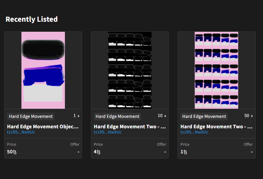 The Hard Edge Movement Collection is up on <a href="/objktcom/">objkt</a> .
Come along tomorrow  Thursday 24th from 17hs for the closing of the exhibition. 62 Karl-Marx-Allee. 10243 Berlin. GALERIA AZUR BERLIN
#CleanNFTs  #Tezos #BerlinArt  <a href="/IrishCultureBER/">Irish Culture Berlin</a> 

ow.ly/l2Hq50I1VBC